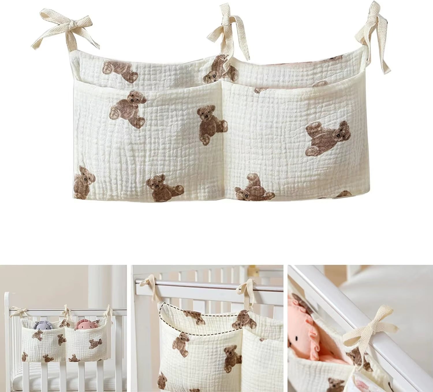 Stylish Baby Crib Organizer with 2 Pockets - Perfect for Diapers, Toys, and Essentials!